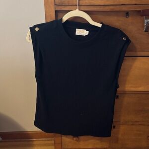 Nation LTD Black Muscle Tee with Gold Button Accents